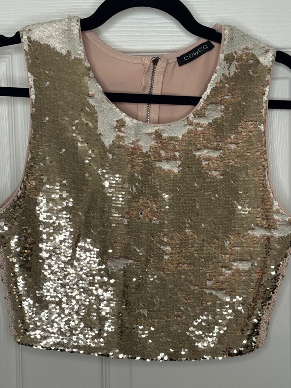 Gold Sequin Sleeveless Crop Top